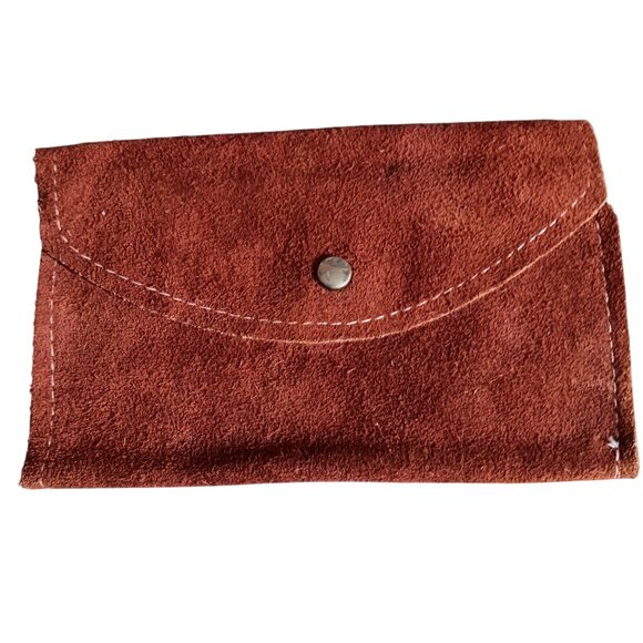 Vintage Hippie Wallet Brown Suede Coin Purse With Snap Button 6x4 1970's Leather - Picture 2 of 5